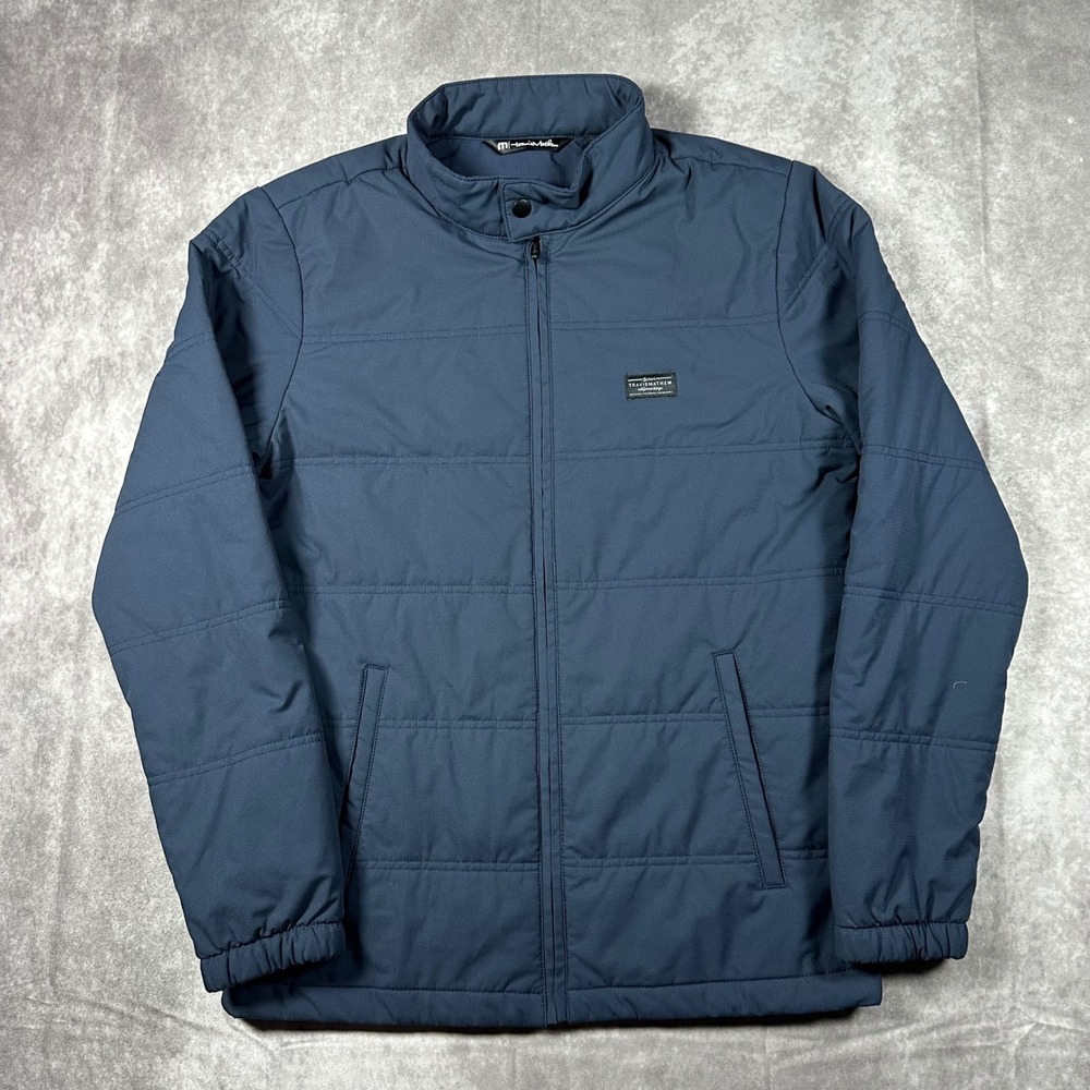 TravisMathew Mens Navy Blue Quilted Puffer Full Zip Jacket Small Small